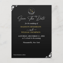 Cartão Postal Simples Casamento Preto e Branco Salvar a Data