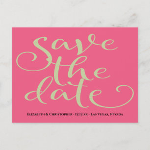 Cartão Postal Simples Casamento Verde Rosa Rosa Salva A Data