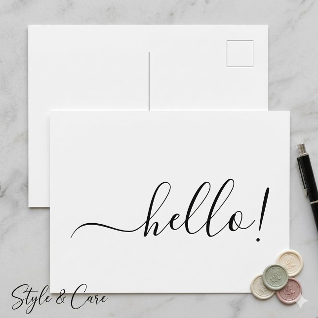 Cartão Postal Simples Clássico Olá com Desenho Bra (Simple Classic Hello Postcard with Clean White Design)