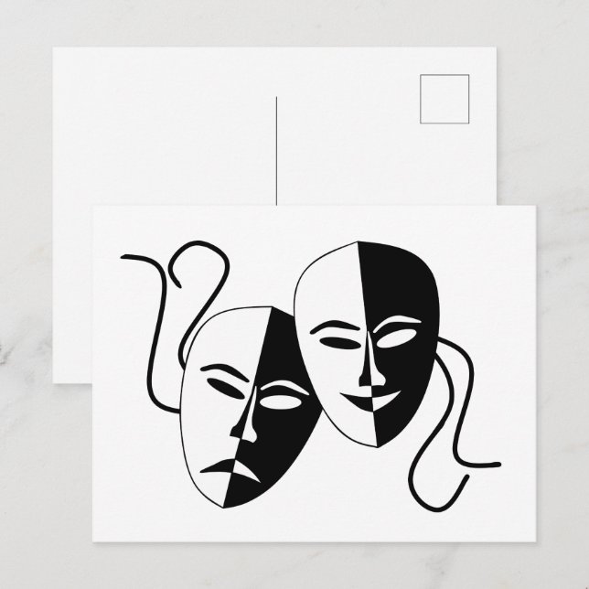 Cartão Postal Simples Comédia Drama Máscaras Atuação (Frente/Verso)