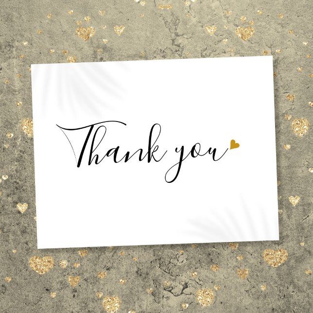 Cartão Postal Simples Coração Dourado em Roteiro Negócios Obriga (Simple Script Gold Heart Business Thank You Postcard)