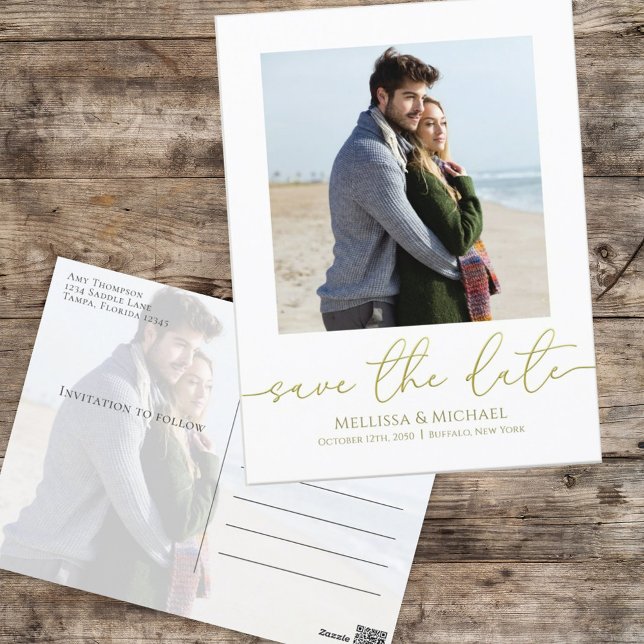 Cartão Postal Simples Dourada Caligrafia Script Moderno 2 Foto (Criador carregado)