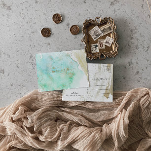 Cartão Postal Simples, Dourado e Verde Minimalista Obrigado