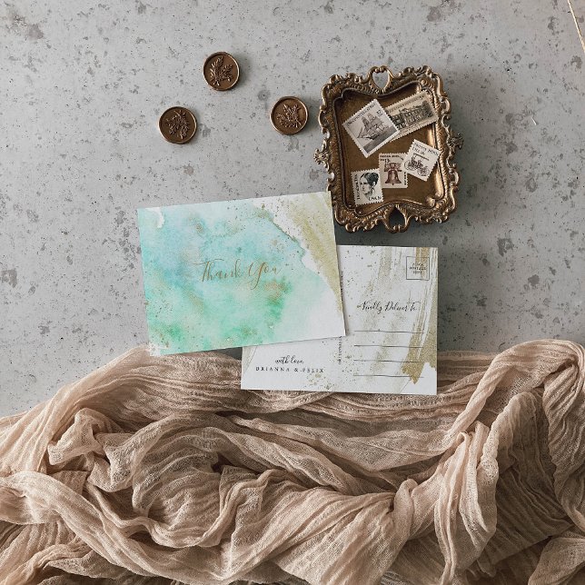 Cartão Postal Simples, Dourado e Verde Minimalista Obrigado (Criador carregado)