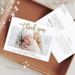 Cartão Postal Simples Dourado Script Photo Baby Obrigado