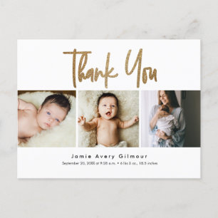 Cartão Postal Simples e Dourado obrigado de colagem de fotos
