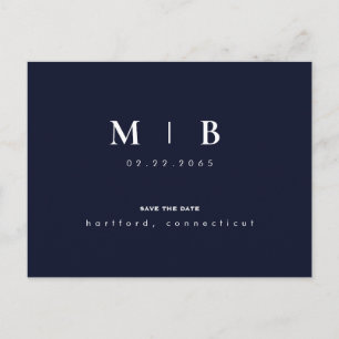 Cartão Postal Simples e elegante Marinho de monograma e branco S