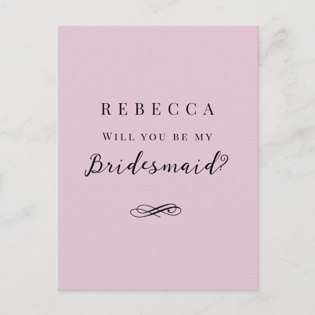 Cartão Postal Simples e elegante proposta da Bridesmaid rosa (Frente)