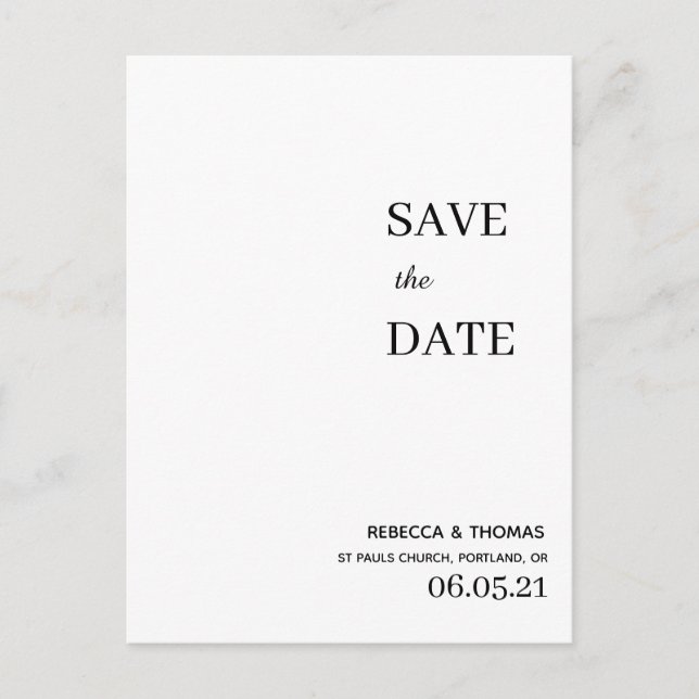 Cartão Postal simples elegante sem foto salvar a data (Frente)