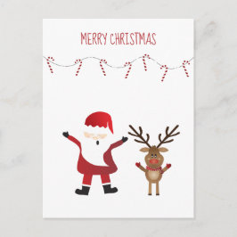 Cartão Postal Simples Feliz Natal Santa Claus Reindeer
