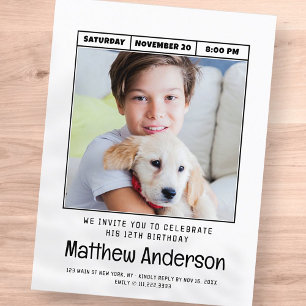 Cartão Postal Simples Festa de Aniversário de Foto Minimalista M