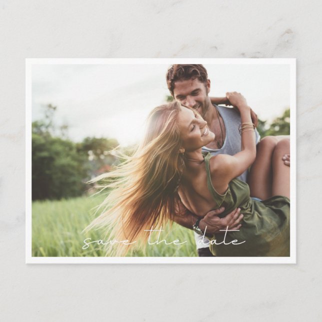 Cartão Postal Simples Foto de Casamento Save the Date (Frente)