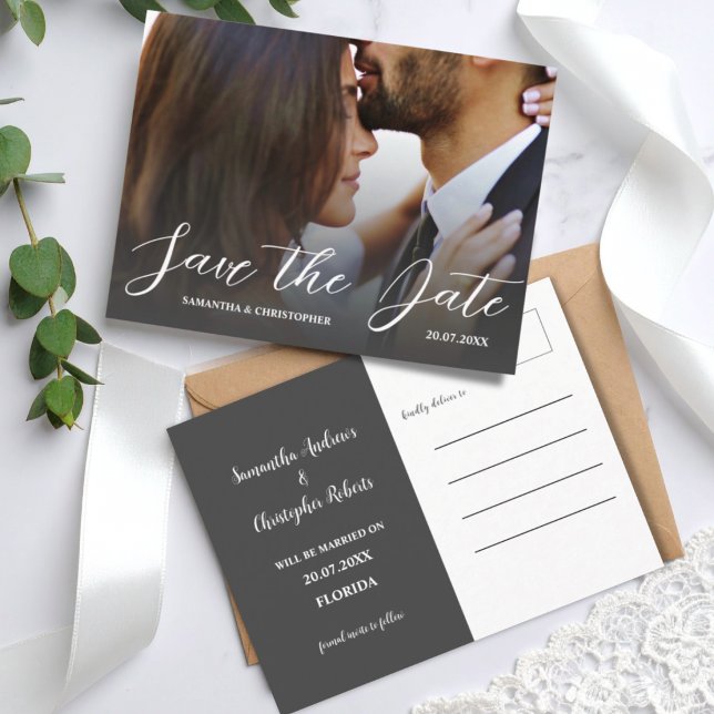 Cartão Postal Simples Foto Preto e Branco Save the Date Casament (Criador carregado)