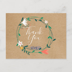 Cartão Postal Simples Grinalda Floral Rústica Agradecimento Empr