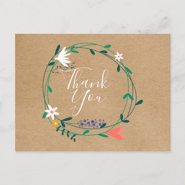 Cartão Postal Simples Grinalda Floral Rústica Agradecimento Empr (Frente)