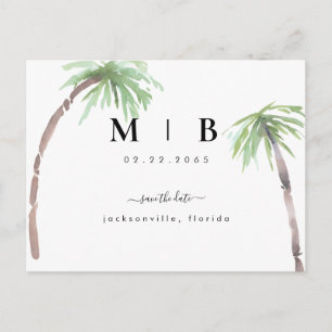 Cartão Postal Simples iniciais tropical casamento salvar a data