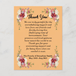 Cartão Postal Simples Mensagem de Agradecimento de Funeral por C