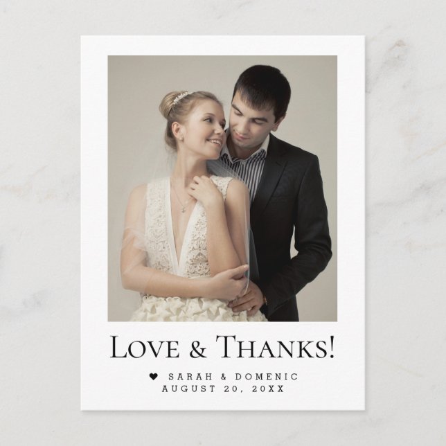 Cartão Postal Simples Moderno Amor & Agradecimento de Casamento  (Frente)