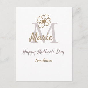 Cartão Postal simples monograma do dia das mães dourado cinza f