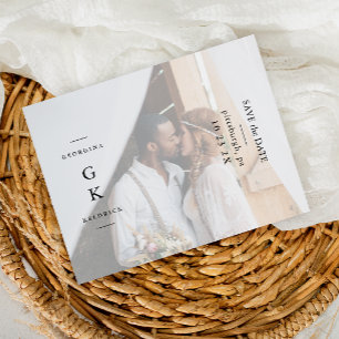 Cartão Postal Simples Monograma Foto Casamento Salve a Data