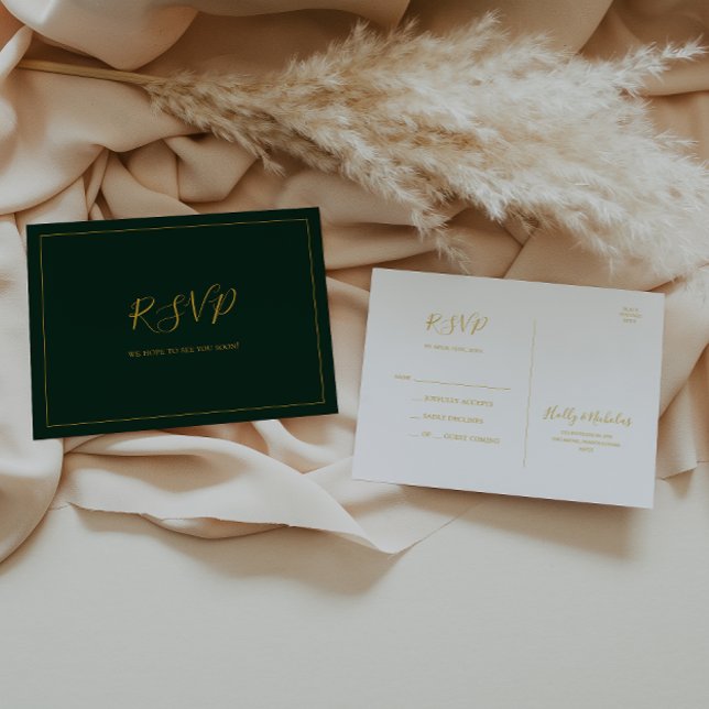 Cartão Postal Simples Natal Elegante | RSVP de Casamento Verde (Criador carregado)