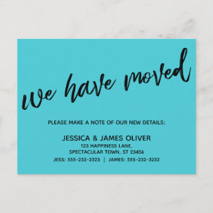 Cartão Postal Simples Nós Mudamos Letra Informal Turquesa