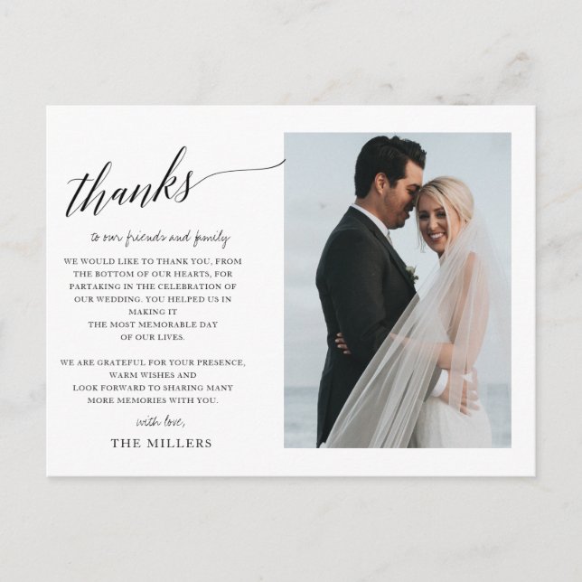 Cartão Postal Simples obrigado de fotos de script com letra de m (Frente)