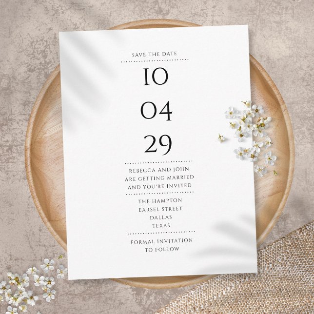 Cartão Postal Simples preto e branco moderno Salve a data (Criador carregado)