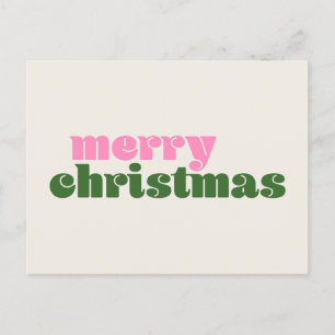 Cartão Postal Simples Retro Rosa Rosa Verde Feliz Feliz Natal