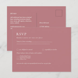 Cartão Postal Simples RSVP monocromático de Rosa de BUDGET Dusty
