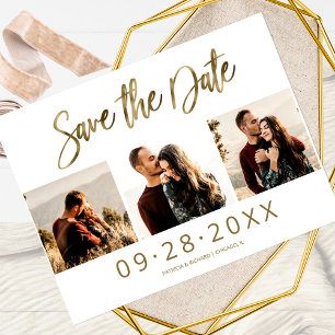 Cartão Postal Simples Salvar Data de Casamento 3 Colagem de Foto