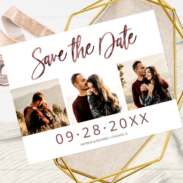 Cartão Postal Simples Salvar Data de Casamento 3 Colagem de Foto (Criador carregado)