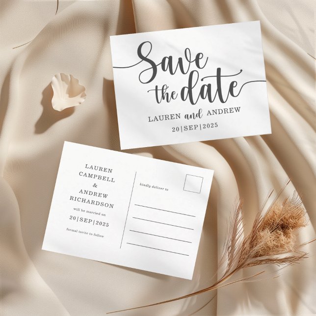 Cartão Postal Simples Salve o Dia Casamento Preto e Branco (Criador carregado)