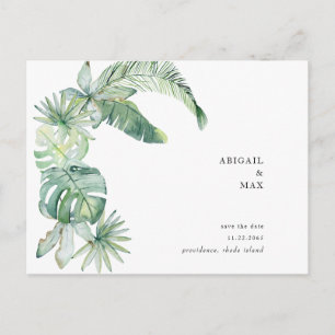 Cartão Postal Simples Salve o Dia de Casamento com Folhagem Trop