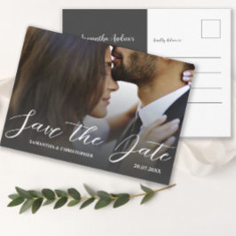 Cartão Postal Simples Save the Date de Casamento Preto e Branco 