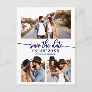 Cartão Postal Simples Save The Date de Colagem de 3 Fotos para C