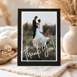 Cartão Postal Simples Script Agradecimento de Foto de Casamento