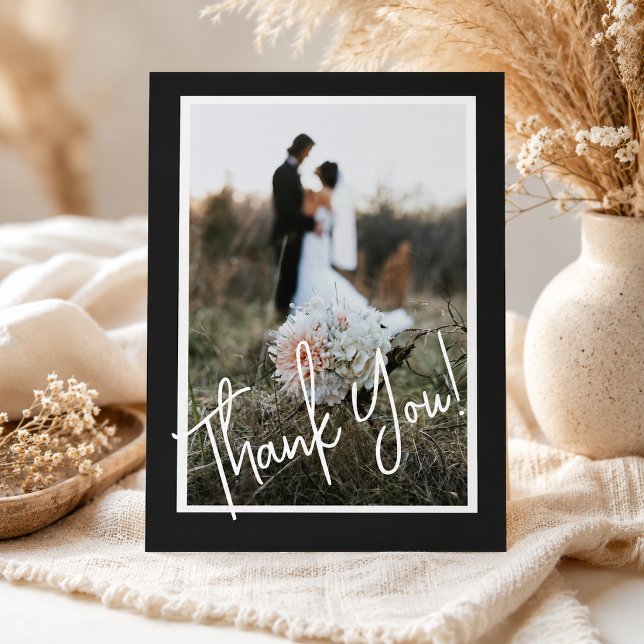 Cartão Postal Simples Script Agradecimento de Foto de Casamento  (Criador carregado)