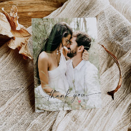 Cartão Postal Simples Script com Foto de Casamento Cardíaco Obri