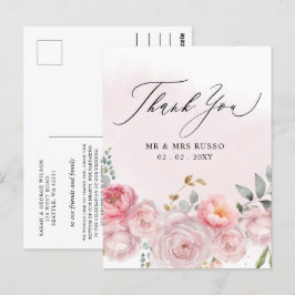 Cartão Postal Simples Script Elegante Blush Floral Obrigado