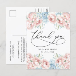 Cartão Postal Simples Script Elegante Blush Floral Obrigado