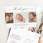 Cartão Postal Simples Script Photo Collage Baby Obrigado<br><div class="desc">Simples Script Foto Collage Baby Cartões de agradecimentos. A parte traseira inclui uma mensagem de obrigado que você pode personalizar ou remover se preferir escrever seu obrigado manualmente.</div>