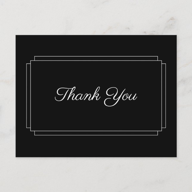 Cartão Postal Simples Script Preto e Branco Agradecimento Empres (Frente)