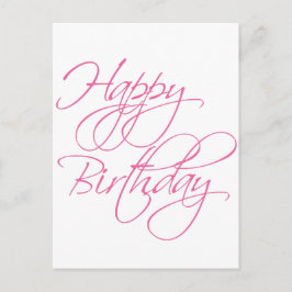 Cartão Postal Simples Script Rosa Feliz Aniversário