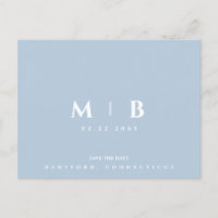 Simples Sky Blue Monograma Casamento Salvar a Data