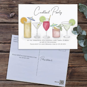 Cartão Postal Simples Watercolor Cocktail Party Bebe Whimsical