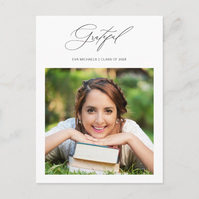 Cartão Postal Simplesmente Grata Foto De Graduação Obrigado (Frente)
