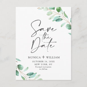 Cartão Postal Simply Elegant Eucalyptus Wedding Save the Date