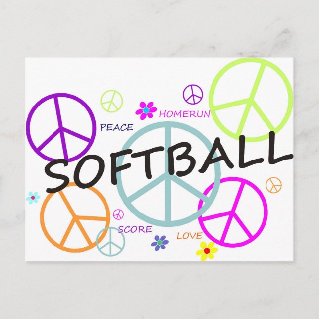 Cartão Postal Sinais de paz coloridos softball (Frente)
