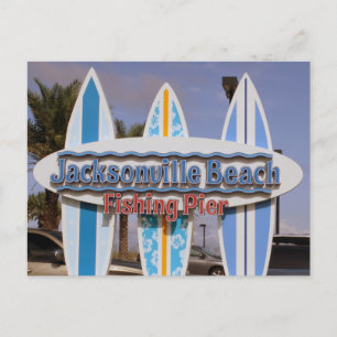 Cartão Postal Sinal da Praia e Pier de Pesca de Jacksonville
